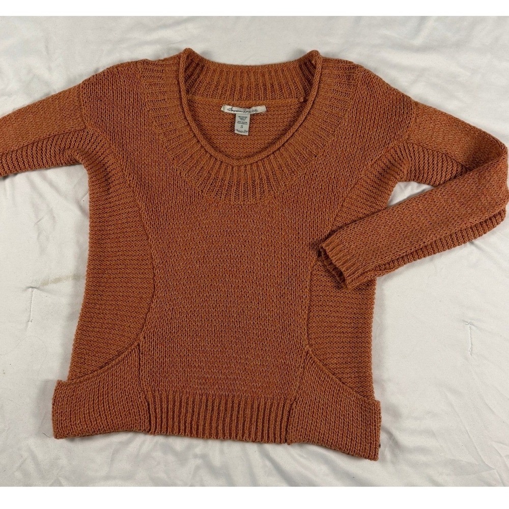 American Rag Burnt Orange Knit Sweater Scoop Neck Womens S Cottagecore Earthy